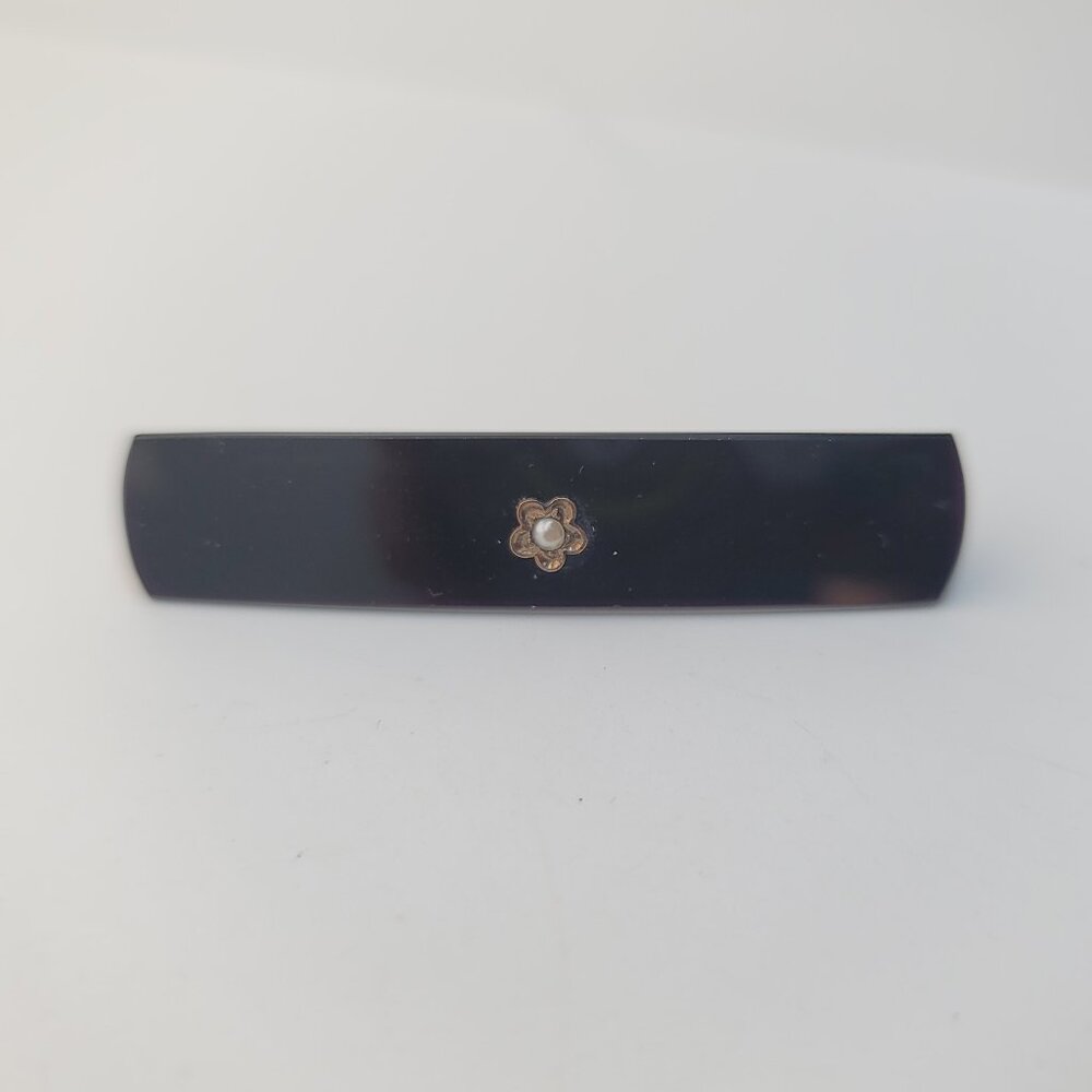 Antique Victorian Gold Filled, Jet & Seed Pearl Mourning Brooch